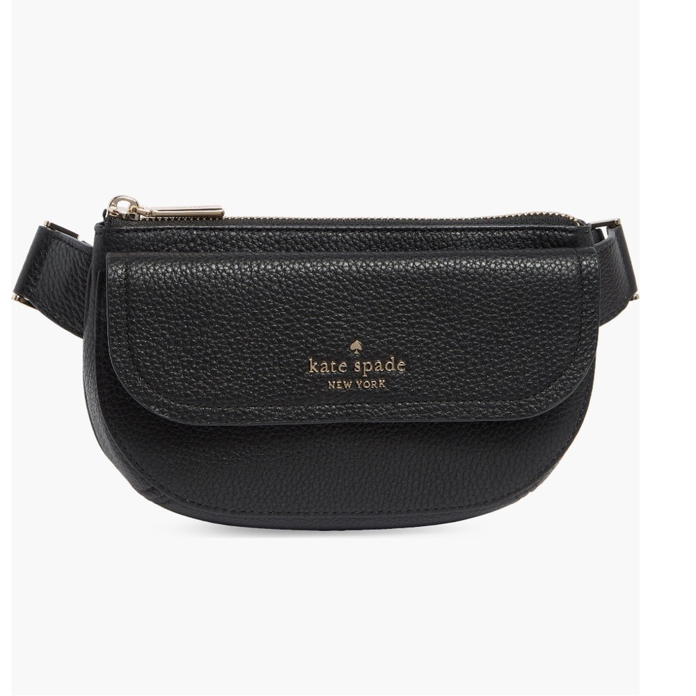 ✅NEW “Kate Spade” Black Leather Rose Belt Bag